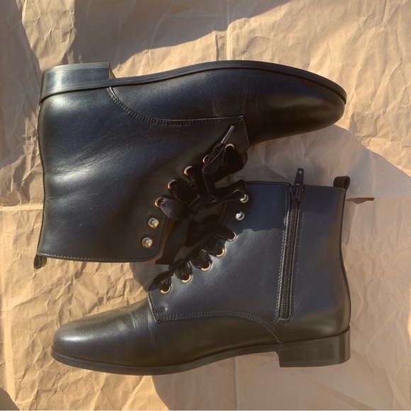 Sezane EUGENIE Boots/Sézane EUGENIE Leather Boots, New Black + Velvet Laces 39/8 - Picture 2 of 16